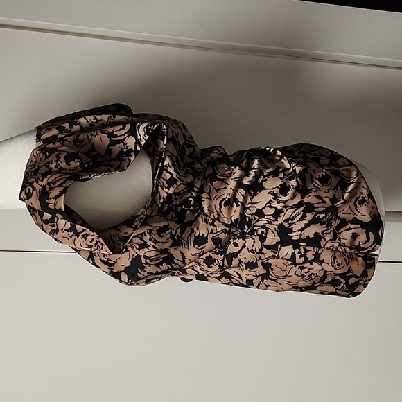 Ann Taylor wrap short puff sleeve blouse brown/black flower fairy fall 0 y2k - Picture 3 of 11